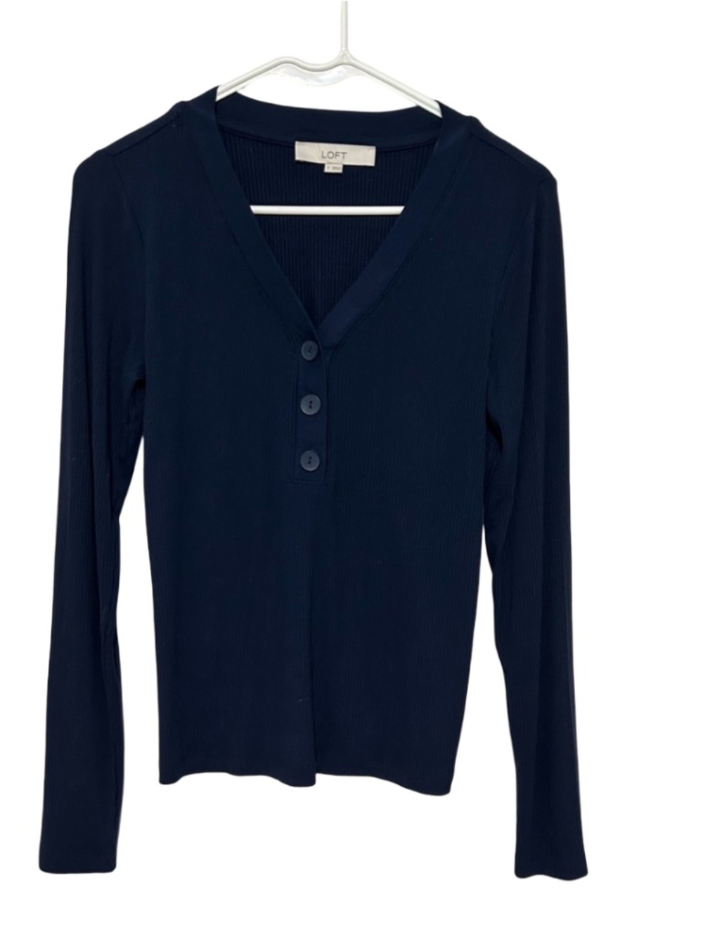 LOFT Navy Dark Blue Long Sleeve Ribbed Blouse Size Small